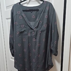Torrid Charcoal Candy Cane Heart Print Harper Blouse